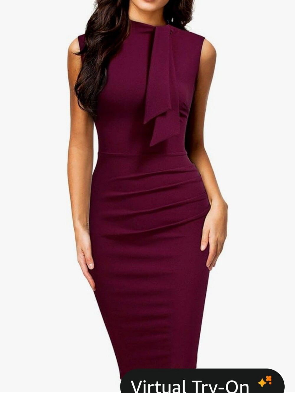Miusol Sleeveless Tie-Neck Cocktail Pencil Dress in Rust Orange. - Picture 8 of 8